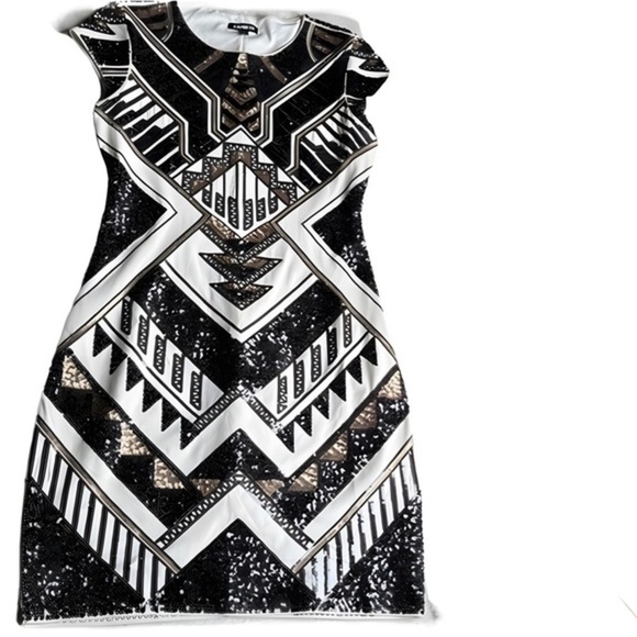 Monochrome Magic: Mini Black & White Sequin Dress - Picture 5 of 6